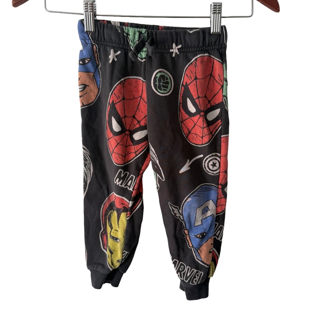 H&M Marvel Superhero Black Jogger Pants with Red and Green Graphics